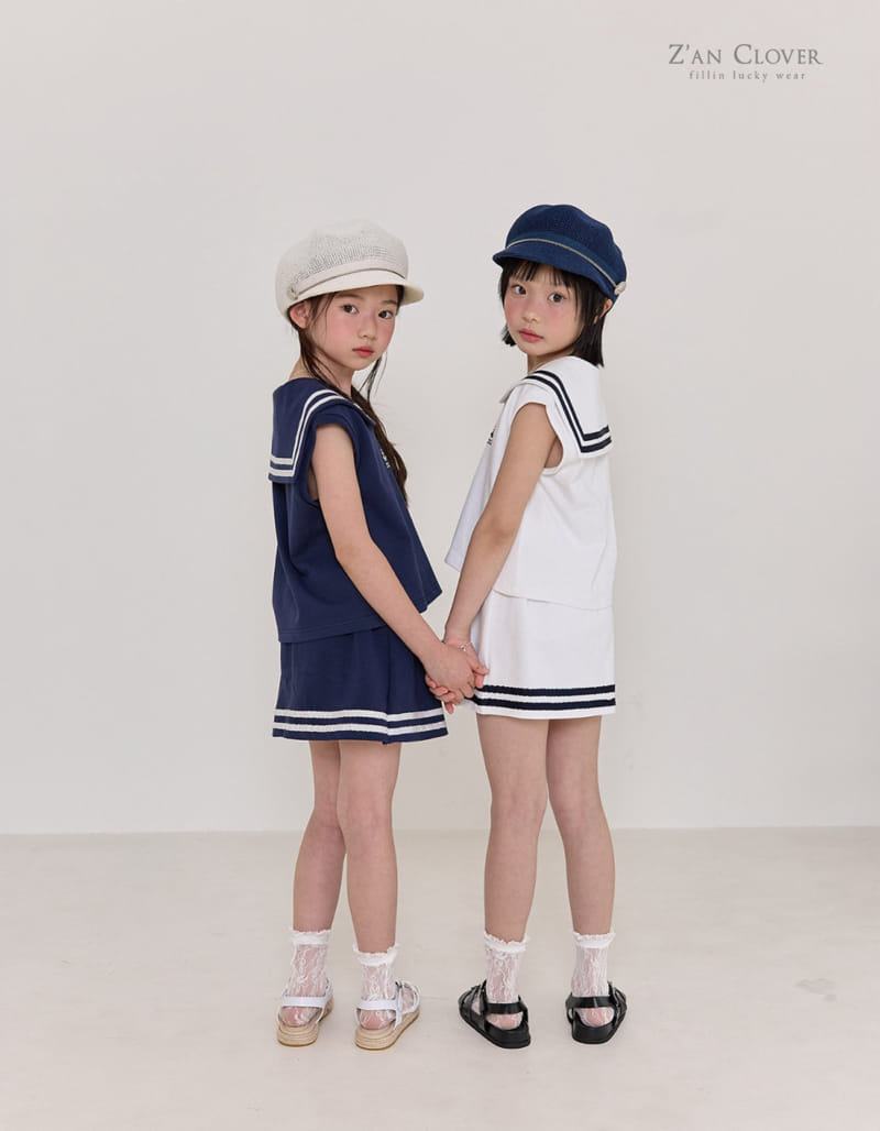 Zan Clover - Korean Children Fashion - #kidsstore - Sailor Skirt Top Bottom Set - 9