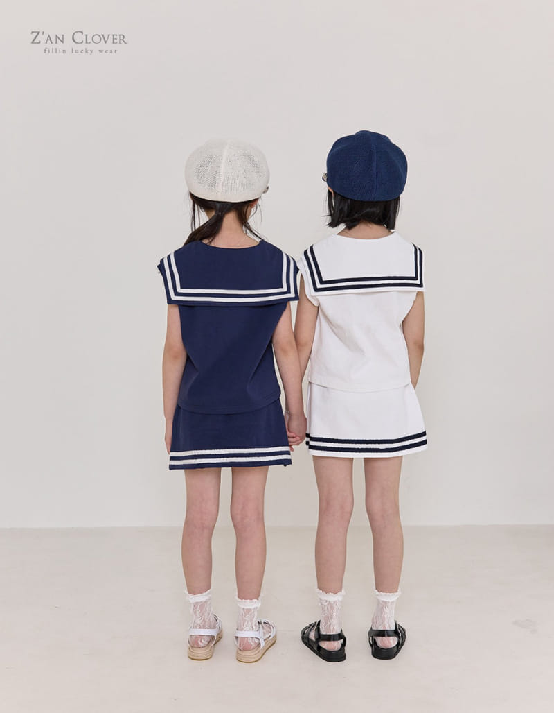 Zan Clover - Korean Children Fashion - #kidzfashiontrend - Sailor Skirt Top Bottom Set - 10