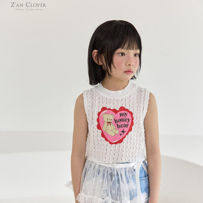 Zan Clover - Korean Children Fashion - #littlefashionista - Honey Bear Lace Sleeveless Tee