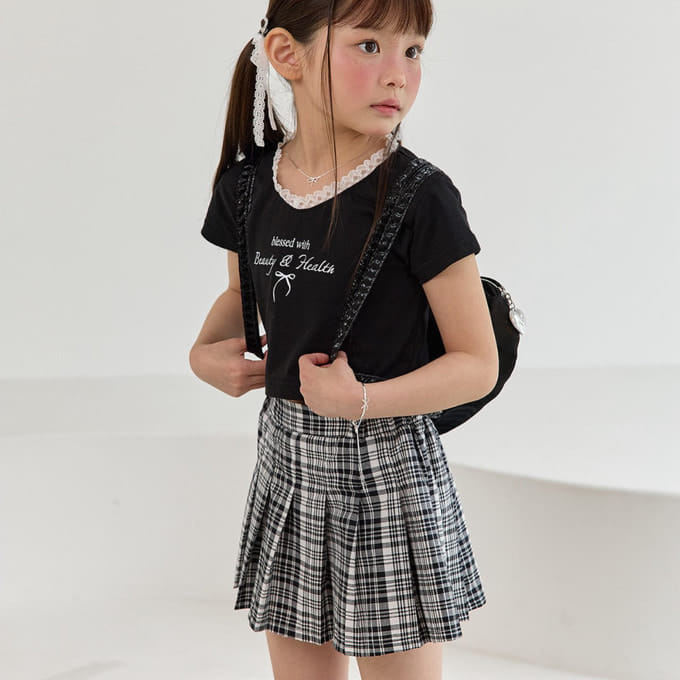 Zan Clover - Korean Children Fashion - #minifashionista - Mono Check Pleats Skirt