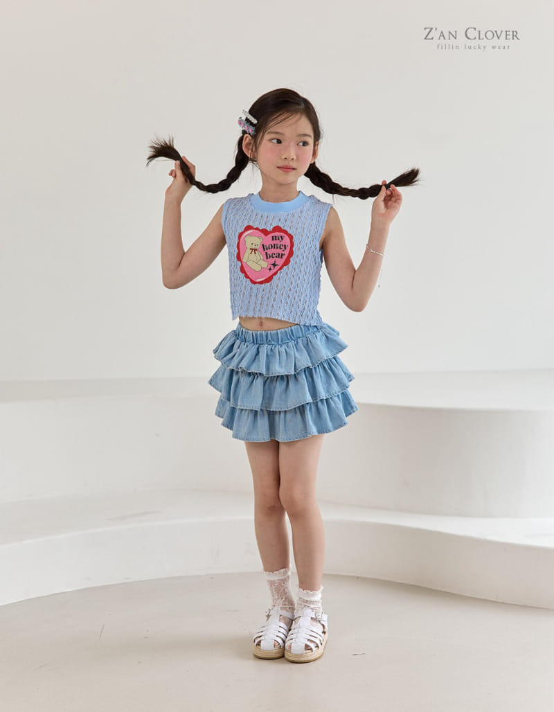 Zan Clover - Korean Children Fashion - #minifashionista - Honey Bear Lace Sleeveless Tee - 3