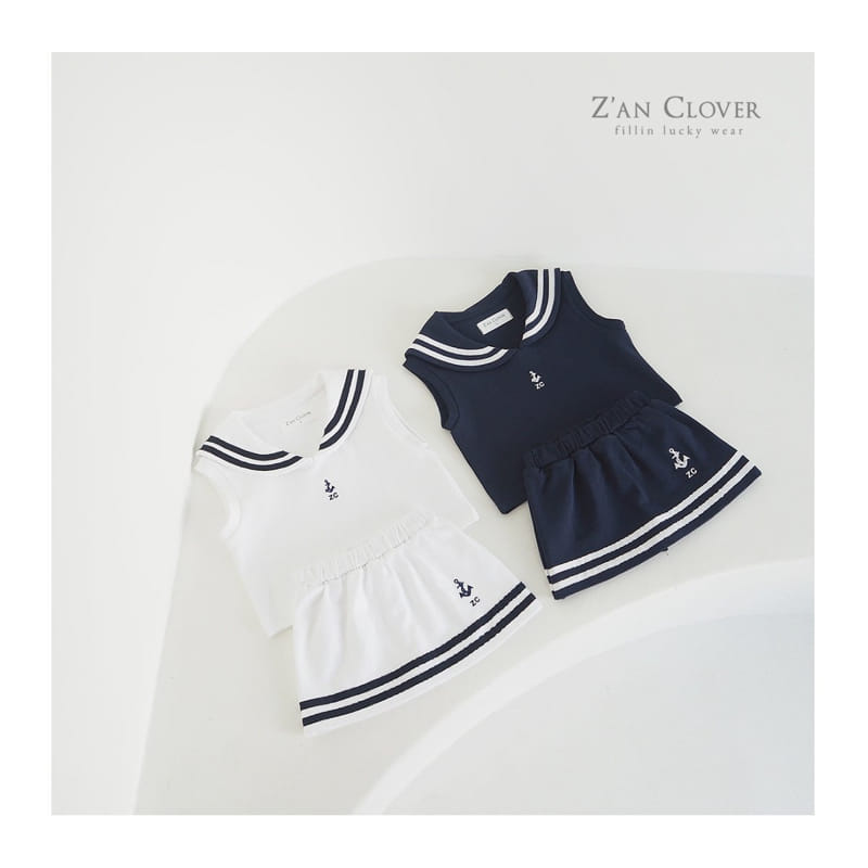 Zan Clover - Korean Children Fashion - #stylishchildhood - Sailor Skirt Top Bottom Set - 2