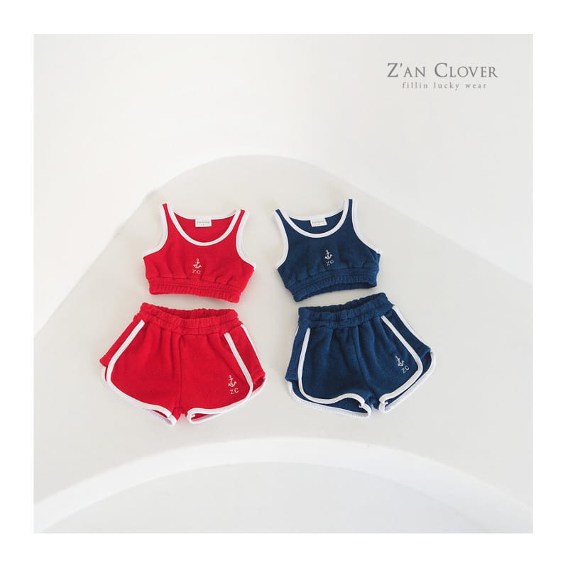 Zan Clover - Korean Children Fashion - #todddlerfashion - Marine Towel Top Bottom Set - 2