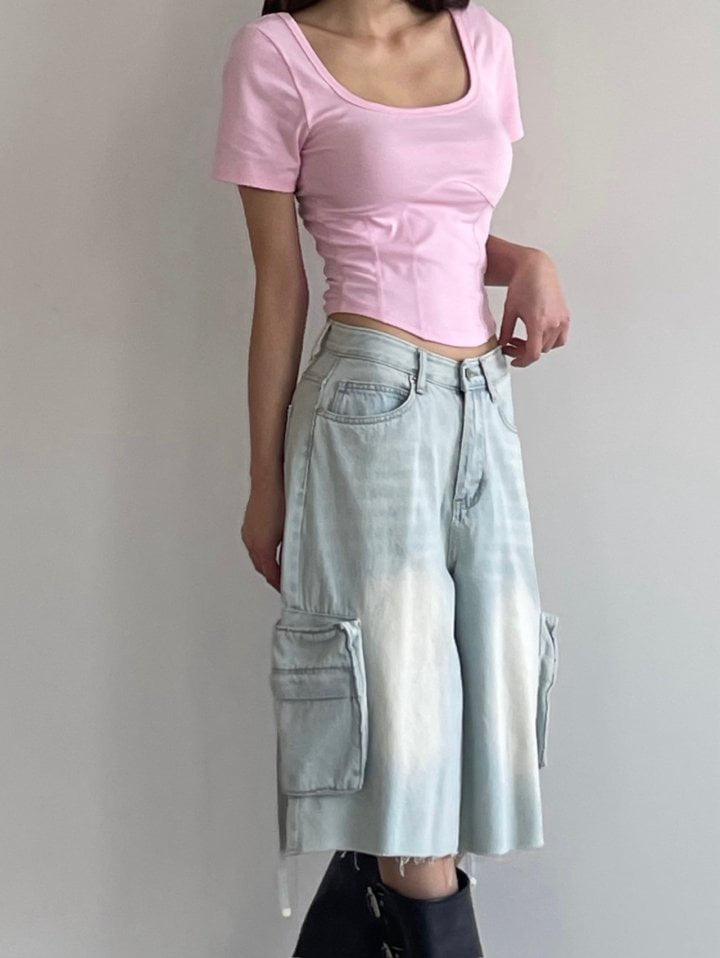 Another Avenue - Korean Women Fashion - #romanticstyle - Ice Cargo Denim Half Pants