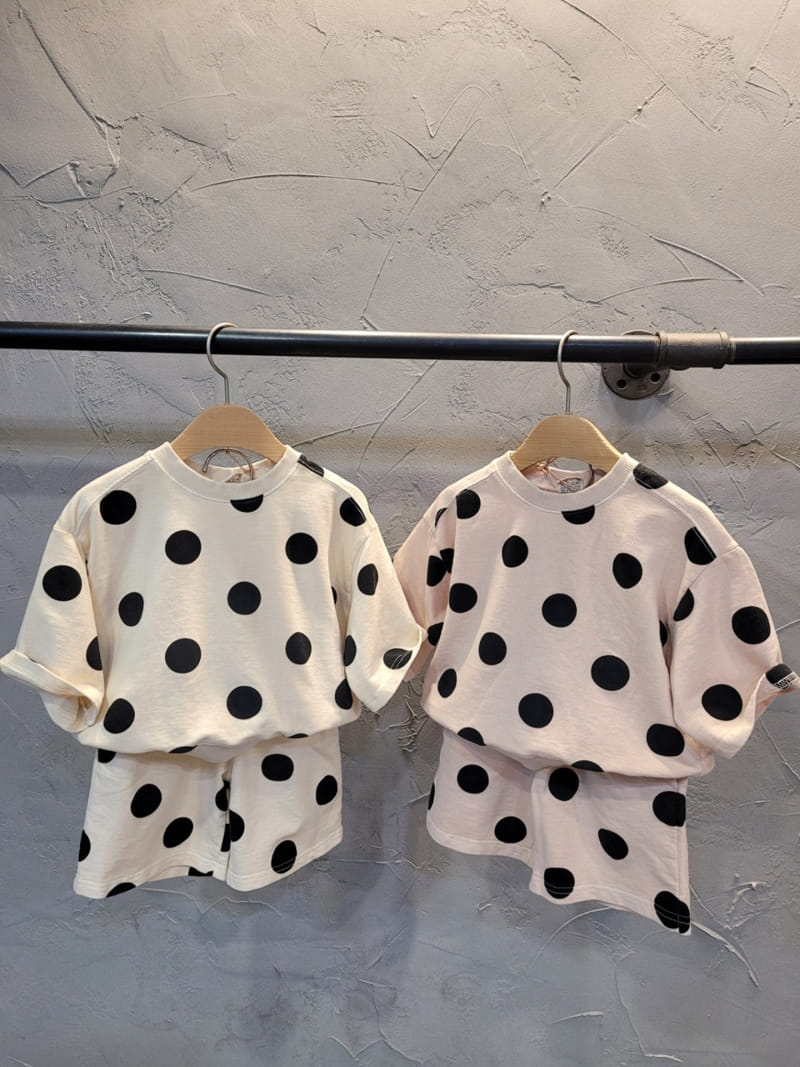 Atree - Korean Children Fashion - #childofig - Big Dot Short Sleeve Top Bottom Set