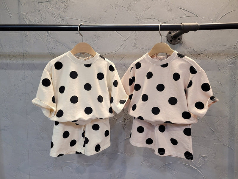 Atree - Korean Children Fashion - #childrensboutique - Big Dot Short Sleeve Top Bottom Set - 2