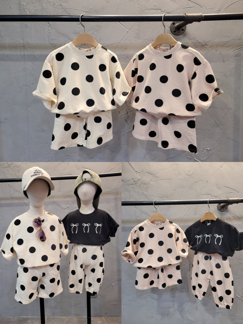 Atree - Korean Children Fashion - #fashionkids - Big Dot Short Sleeve Top Bottom Set - 5