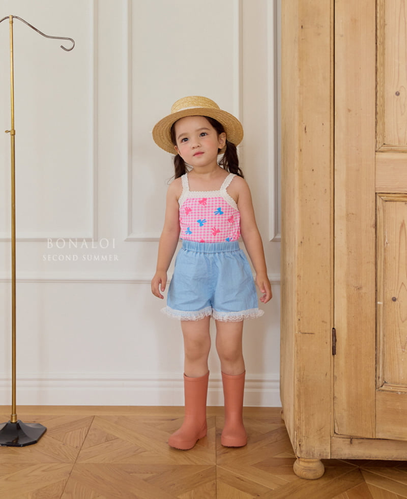 Bonaloi - Korean Children Fashion - #childofig - Organza Lace Denim Shorts - 6