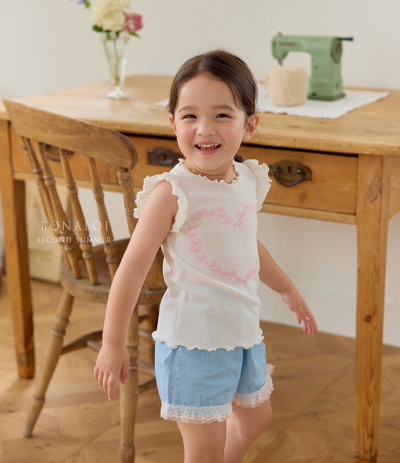 Bonaloi - Korean Children Fashion - #designkidswear - Ribbon Frill Sleeveless Tee - 2