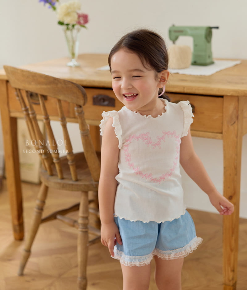 Bonaloi - Korean Children Fashion - #discoveringself - Ribbon Frill Sleeveless Tee - 3