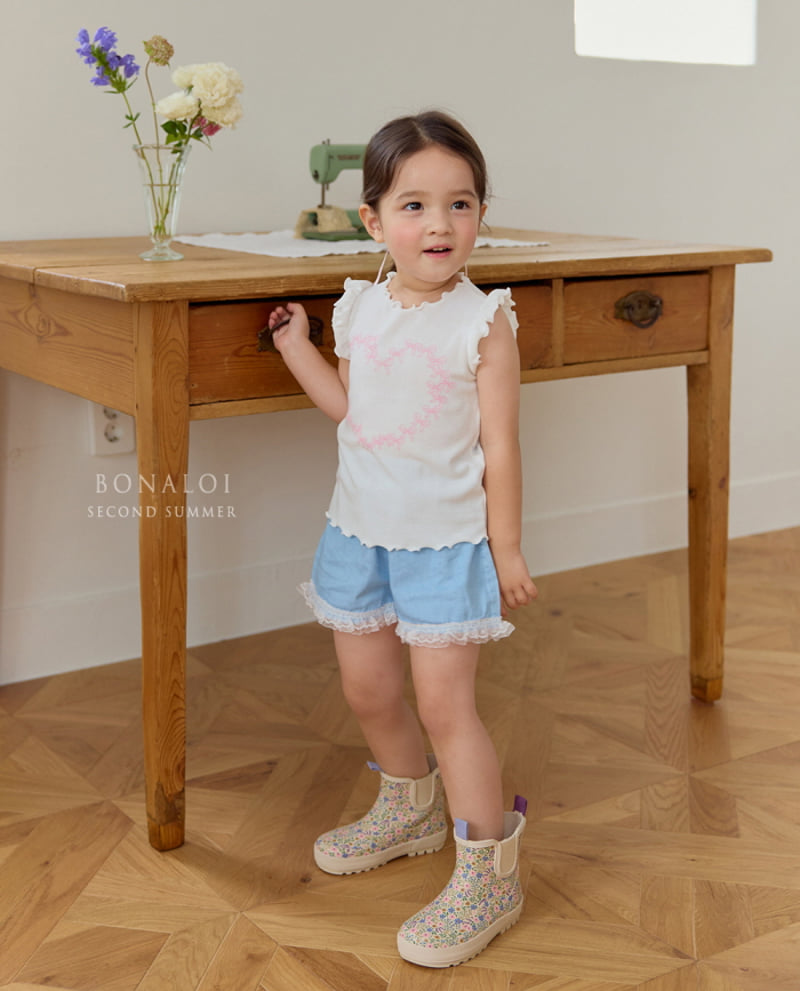 Bonaloi - Korean Children Fashion - #fashionkids - Organza Lace Denim Shorts - 10