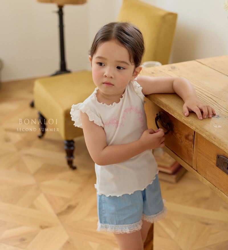 Bonaloi - Korean Children Fashion - #discoveringself - Ribbon Frill Sleeveless Tee - 4