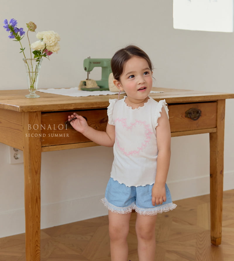 Bonaloi - Korean Children Fashion - #kidsstore - Ribbon Frill Sleeveless Tee - 6