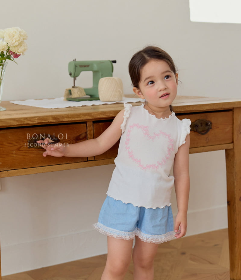 Bonaloi - Korean Children Fashion - #kidzfashiontrend - Ribbon Frill Sleeveless Tee - 7