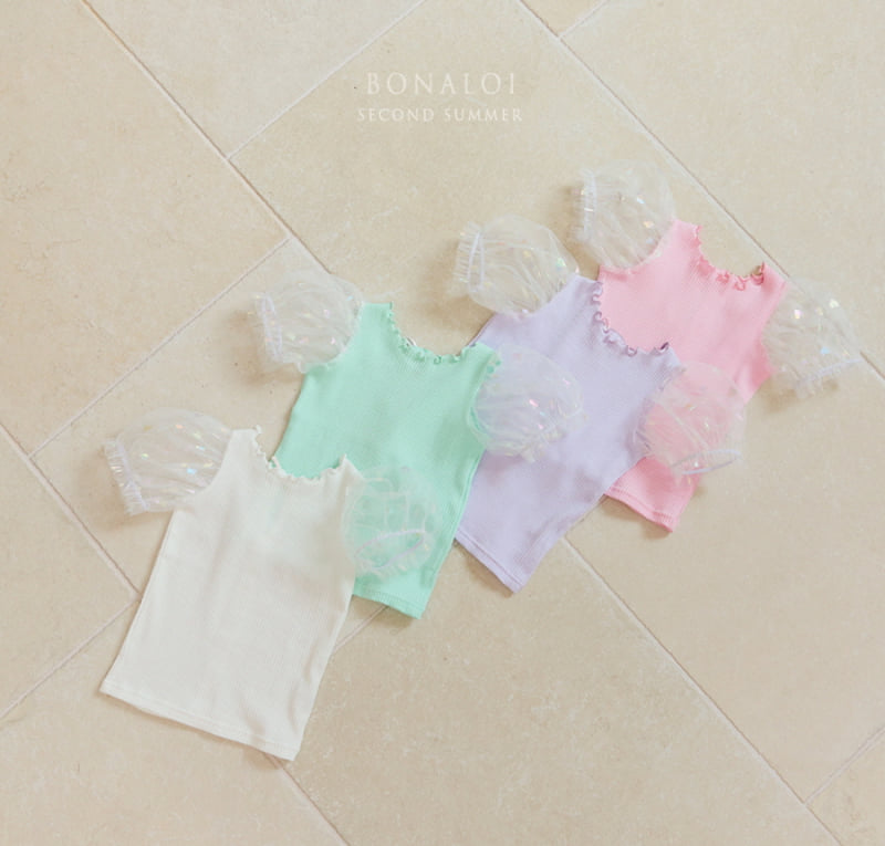 Bonaloi - Korean Children Fashion - #littlefashionista - Heart Aurora Mesh Tee