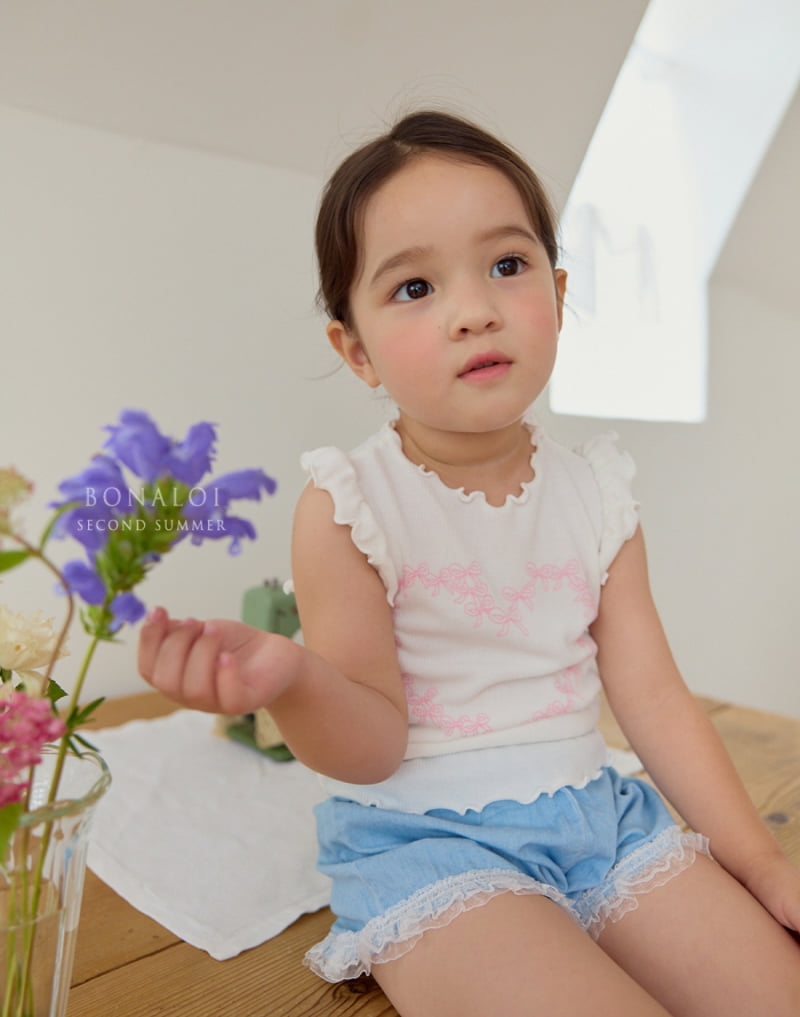 Bonaloi - Korean Children Fashion - #littlefashionista - Ribbon Frill Sleeveless Tee - 9