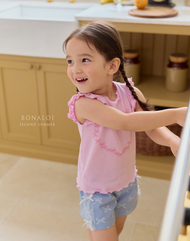 Bonaloi - Korean Children Fashion - #minifashionista - Ribbon Frill Sleeveless Tee - 11