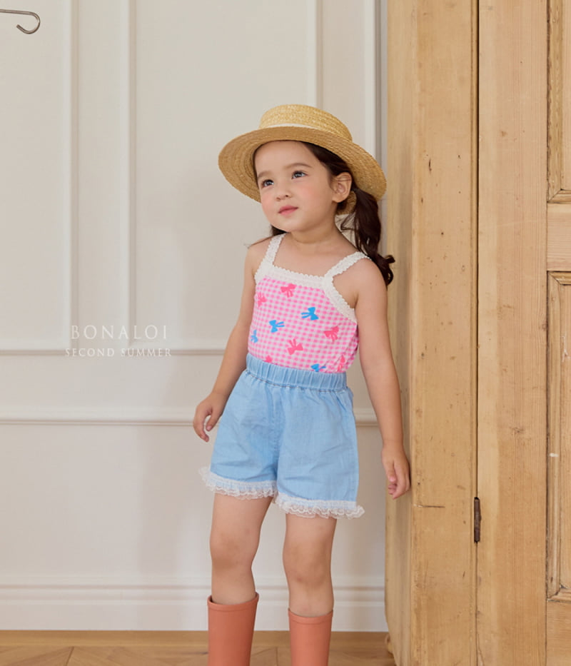 Bonaloi - Korean Children Fashion - #stylishchildhood - Organza Lace Denim Shorts - 5