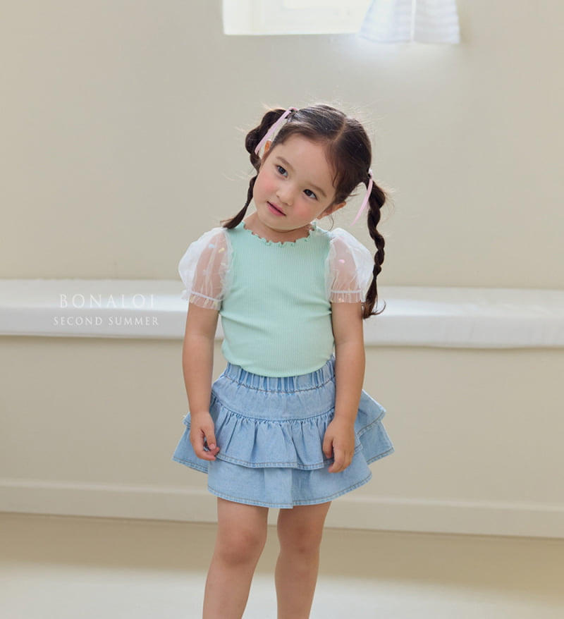 Bonaloi - Korean Children Fashion - #toddlerclothing - Heart Aurora Mesh Tee - 6