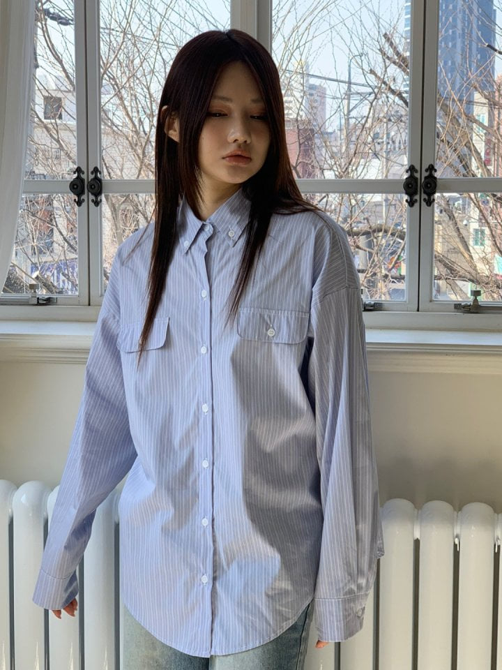 Bricklane - Korean Women Fashion - #pursuepretty - Stripe Pocket Shirt - 2