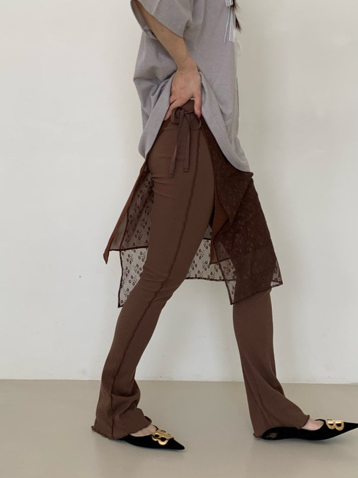 Bricklane - Korean Women Fashion - #womensfashion - Rib Long Pants - 2