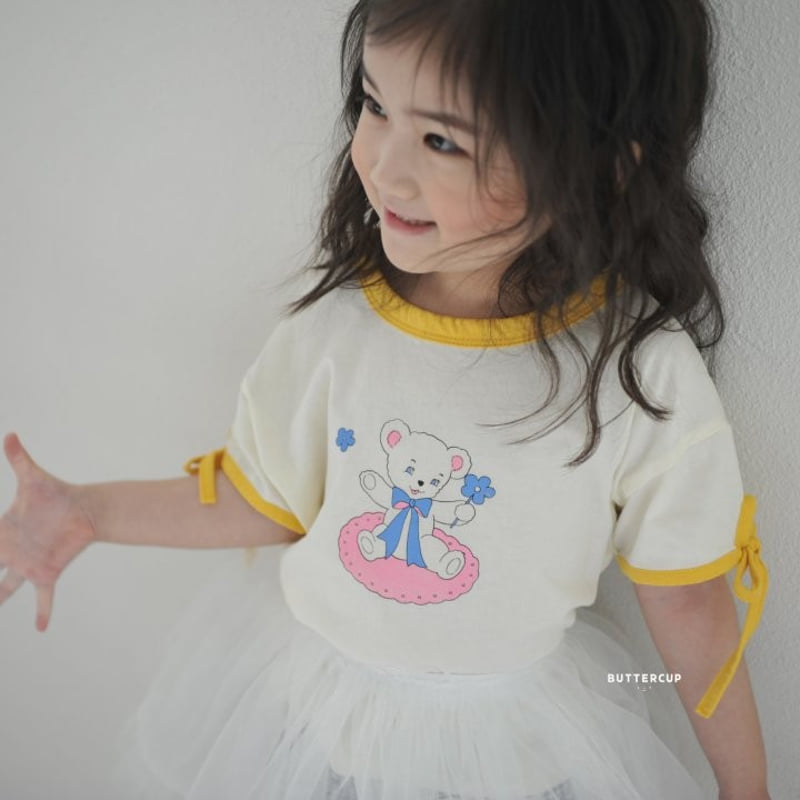 Buttercup - Korean Children Fashion - #kidsstore - Bear Ribbon Sleeve Tee