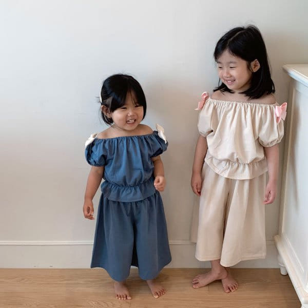 Flower J - Korean Children Fashion - #discoveringself - Off Shoulder Top Bottom Set