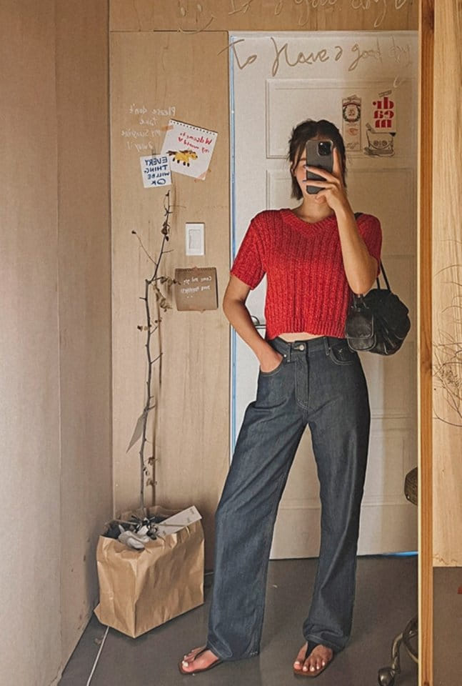 I'm here - Korean Women Fashion - #momslook - 841 Non Pade Indigo Straight Denim Pants - 2