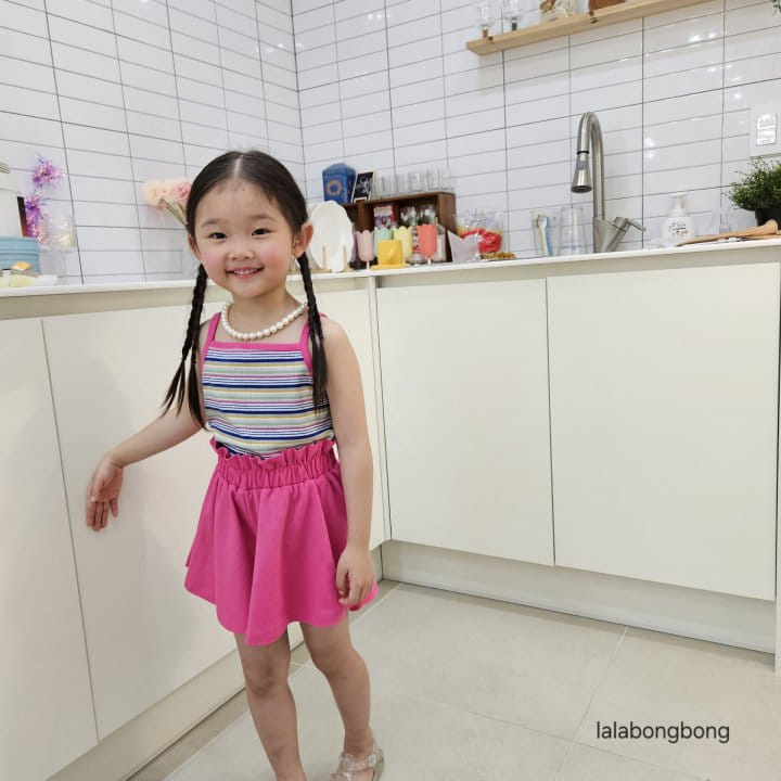 Lalabongbong - Korean Children Fashion - #kidsshorts - Color String Sleeveless Top Bottom Set - 2