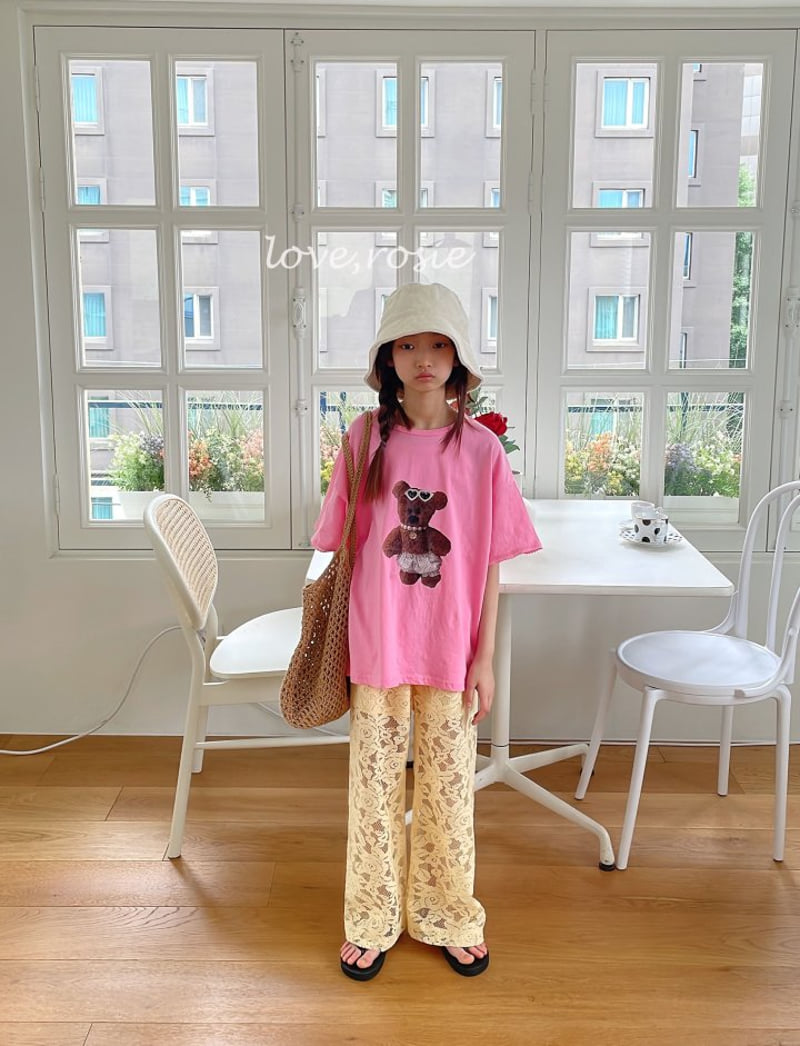 Love Rosie - Korean Children Fashion - #kidsshorts - Bear Lace Boxy Tee - 12