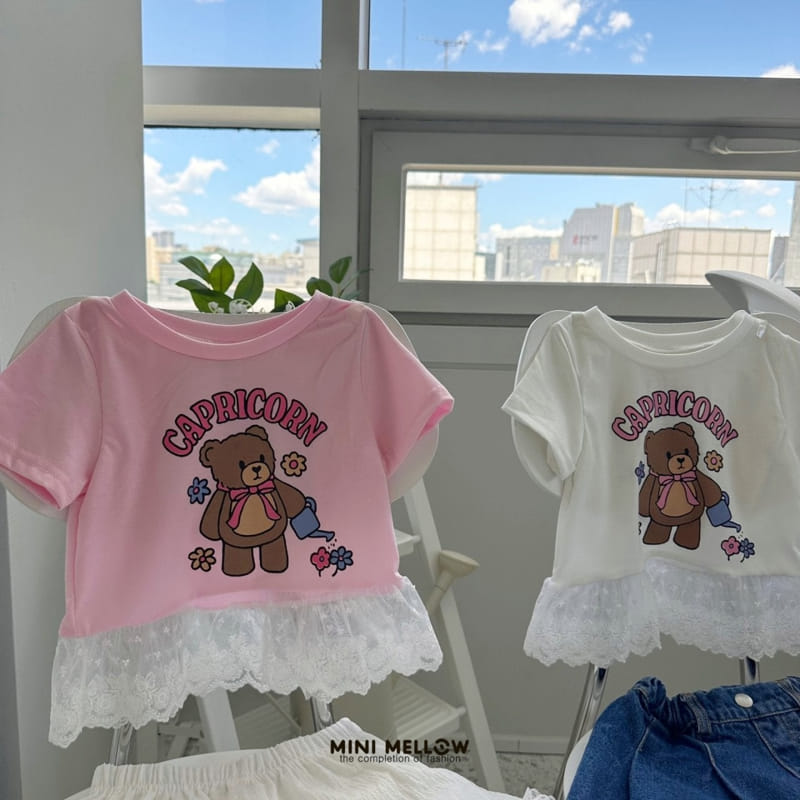 Mini mellow - Korean Children Fashion - #kidsshorts - Bear Lace Tee - 2