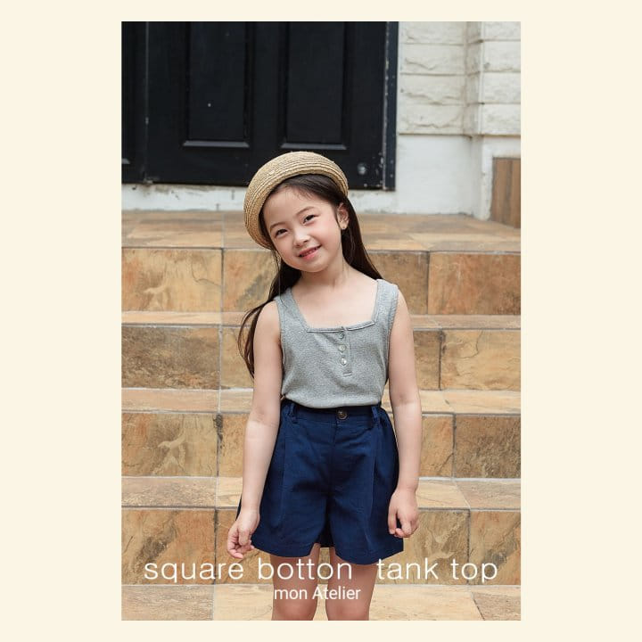 Mon Atelier - Korean Children Fashion - #fashionkids - Square Button Sleeveless Tee - 2