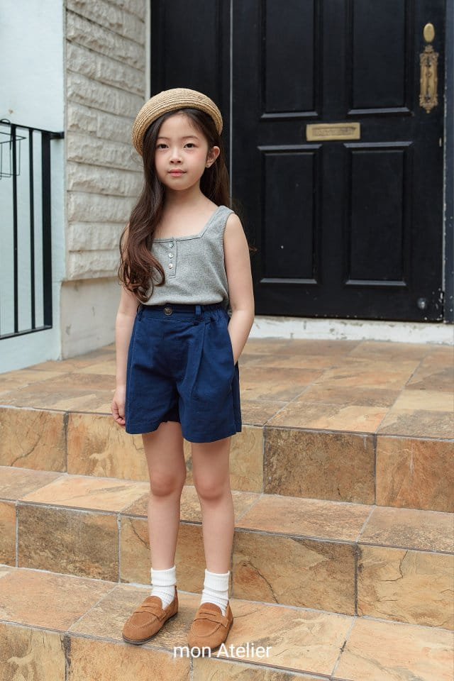 Mon Atelier - Korean Children Fashion - #kidsshorts - Square Button Sleeveless Tee - 4