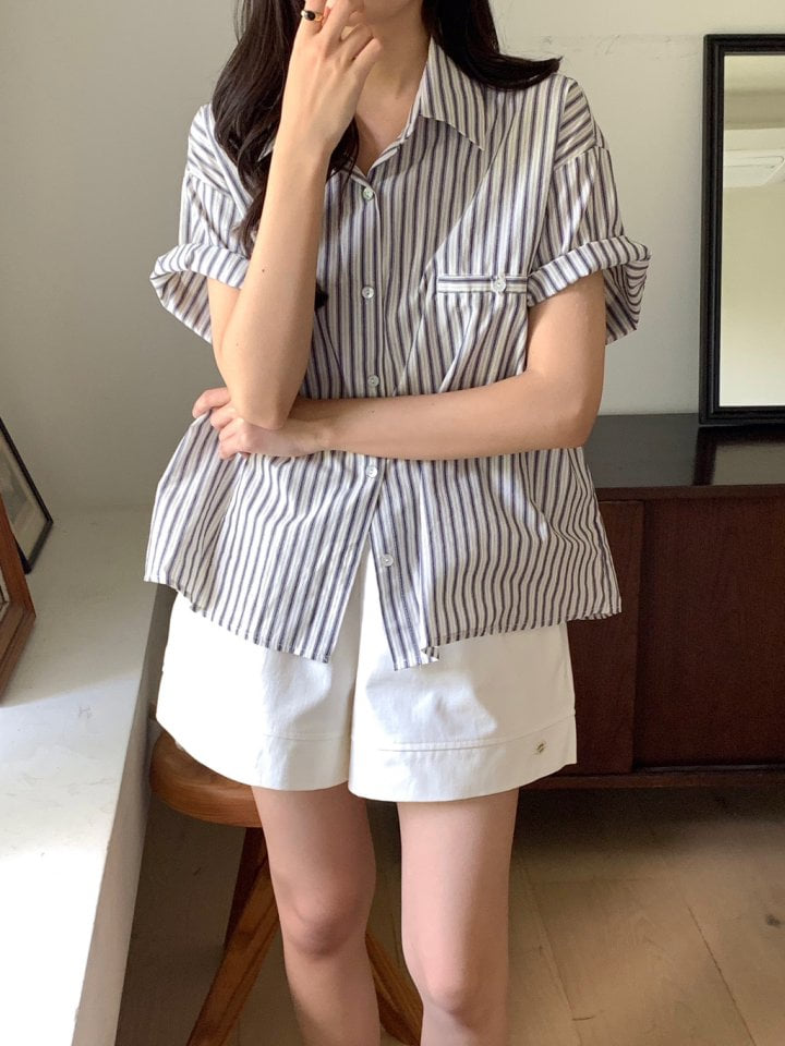 Osense - Korean Women Fashion - #pursuepretty - Opening Stripe Half Shirt - 8