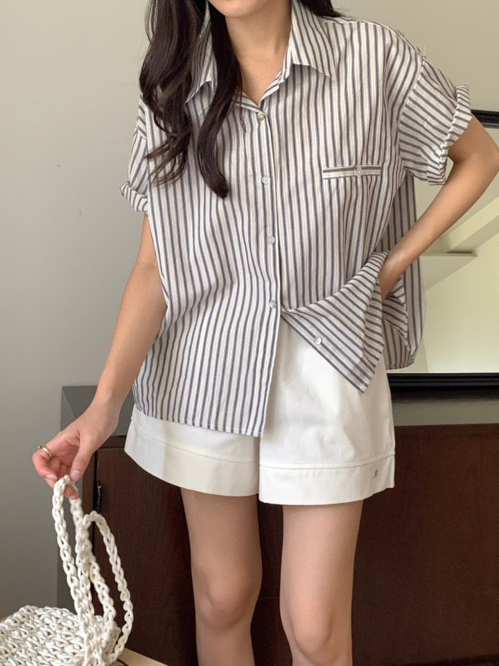 Osense - Korean Women Fashion - #shopsmall - Opening Stripe Half Shirt - 11