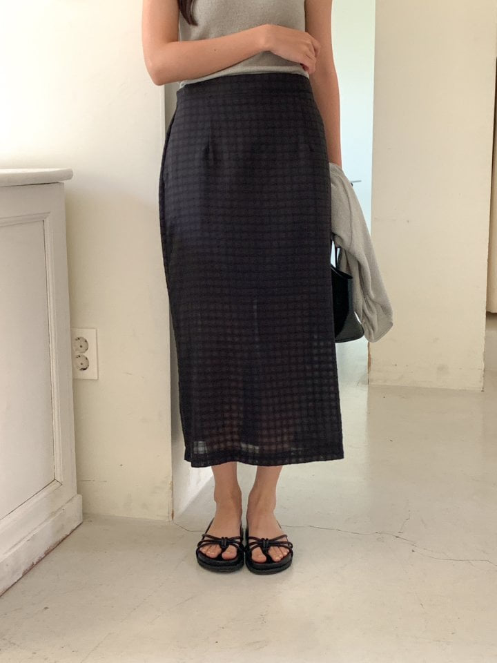 Osense - Korean Women Fashion - #shopsmall - Mono Check Long Skirt - 7