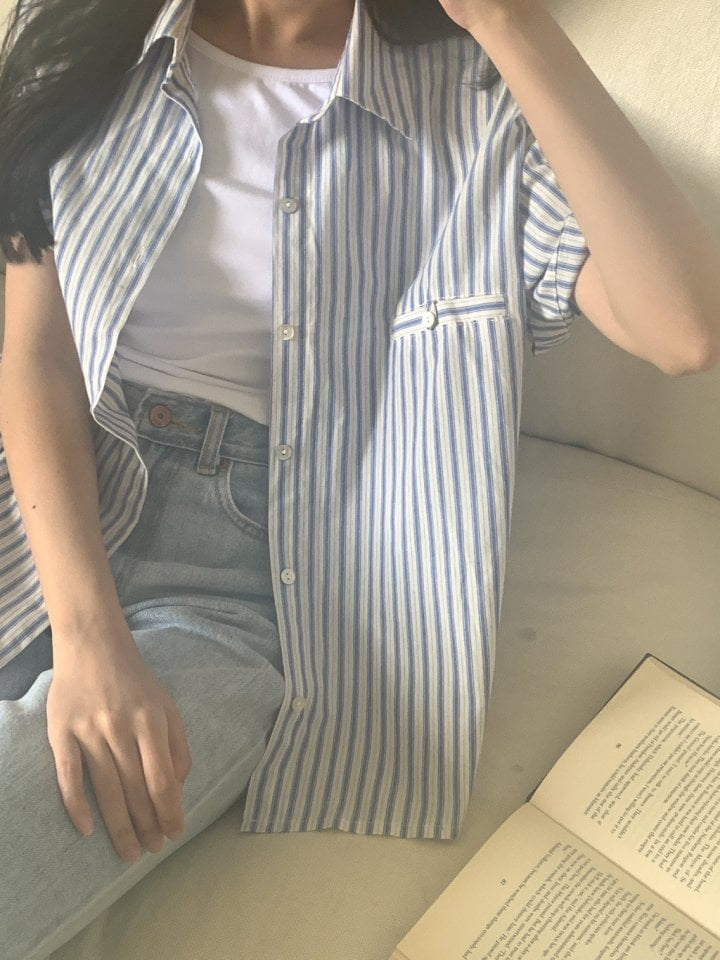 Osense - Korean Women Fashion - #womensfashion - Opening Stripe Half Shirt