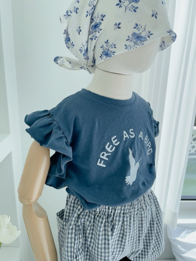 Studio M - Korean Children Fashion - #childrensboutique - Bird Print Frill Tee - 4