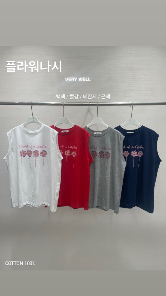 Very - Korean Women Fashion - #vintageinspired - Flower Sleeveless Tee - 6