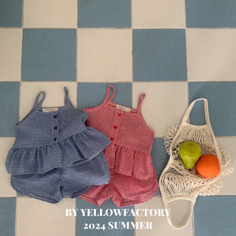 Yellow Factory - Korean Children Fashion - #childofig - Bicycle Check Top Bottom Set - 2