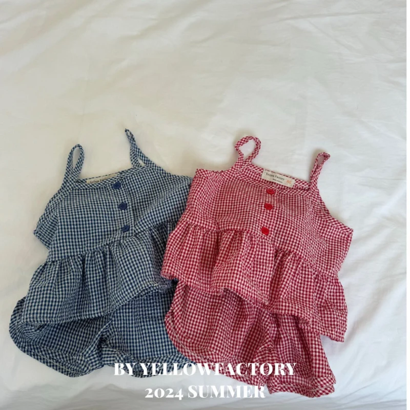 Yellow Factory - Korean Children Fashion - #prettylittlegirls - Bicycle Check Top Bottom Set