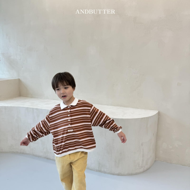 Andbutter - Korean Children Fashion - #Kfashion4kids - Stripe Rugby Collar Tee - 6