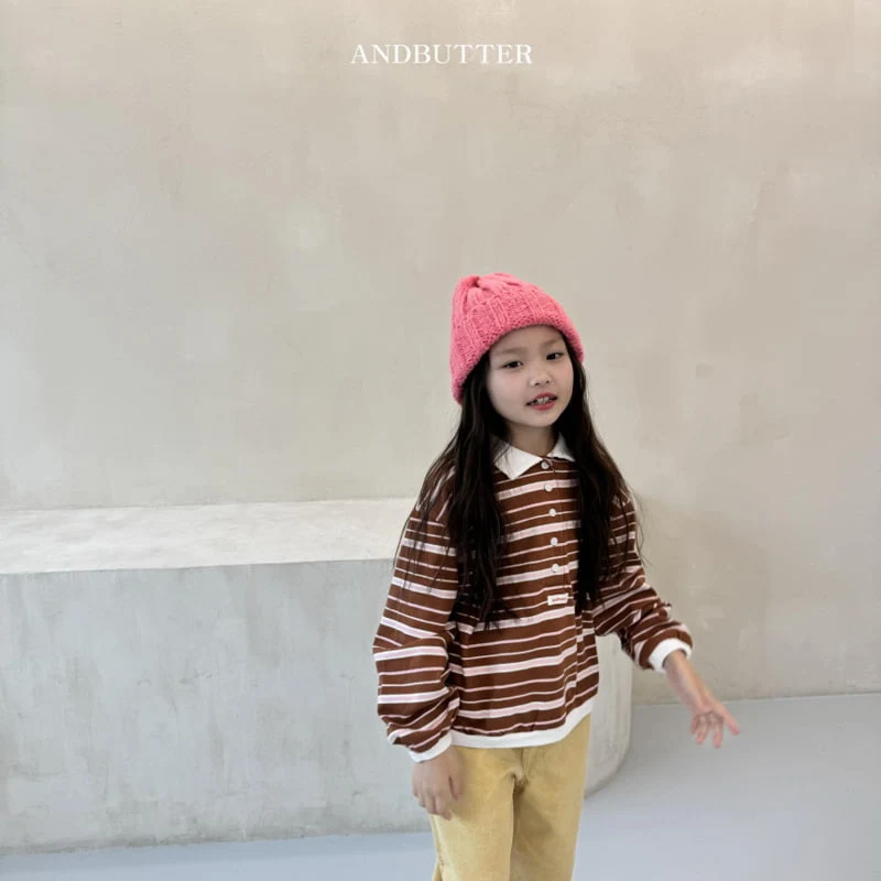 Andbutter - Korean Children Fashion - #discoveringself - Stripe Rugby Collar Tee