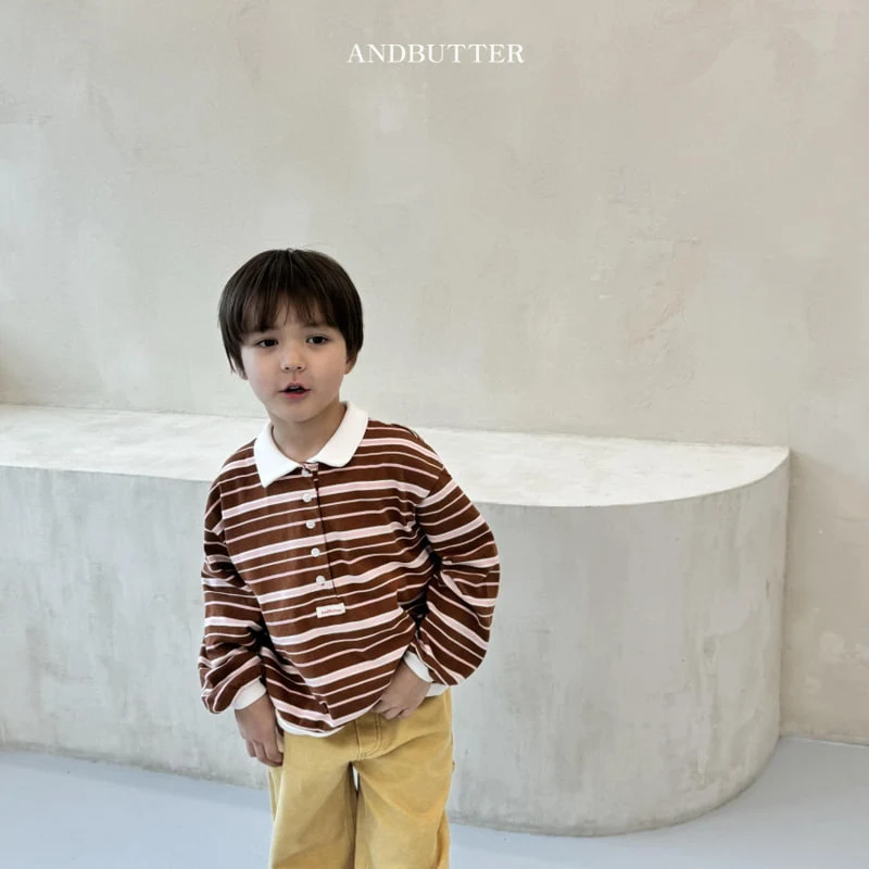 Andbutter - Korean Children Fashion - #prettylittlegirls - Stripe Rugby Collar Tee - 10