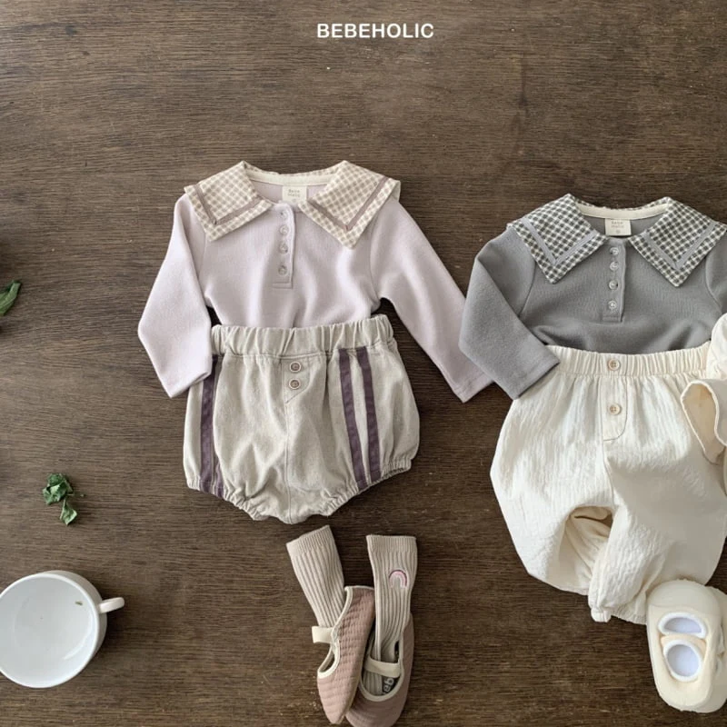 Bebe Holic - Korean Baby Fashion - #onlinebabyshop - Check Collar Tee - 4