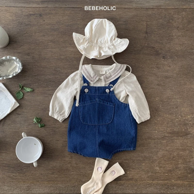 Bebe Holic - Korean Baby Fashion - #babyboutiqueclothing - Denim Suspender Bodysuit - 7