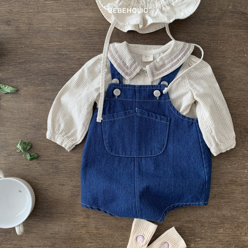 Bebe Holic - Korean Baby Fashion - #babyclothing - Denim Suspender Bodysuit - 8