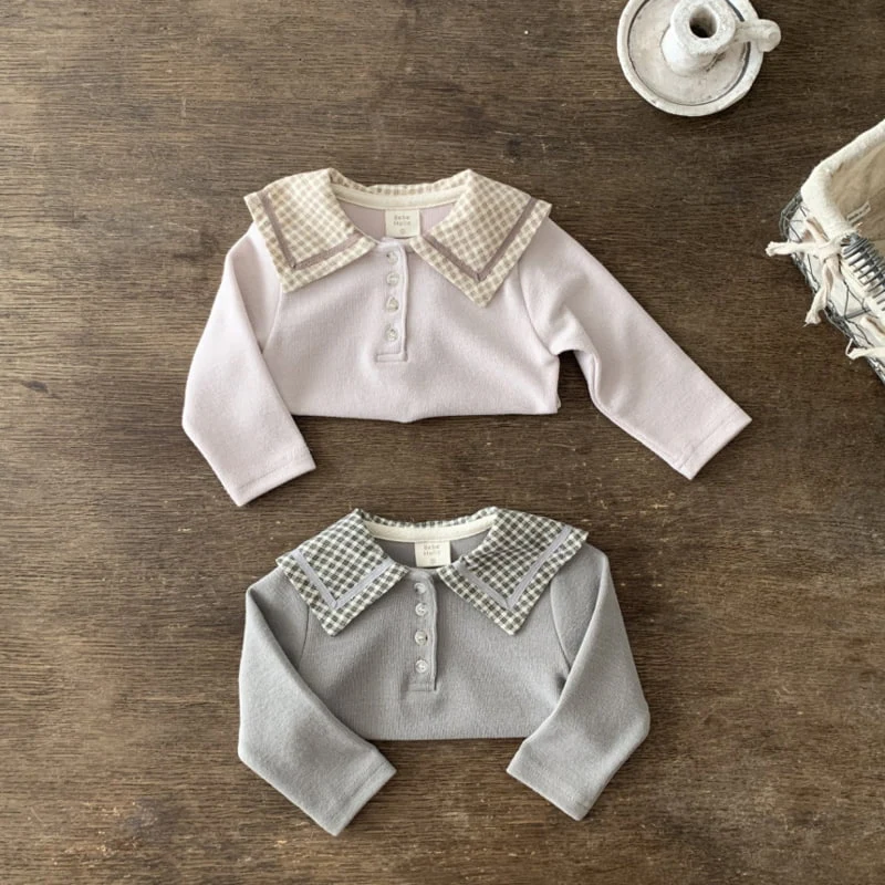 Bebe Holic - Korean Baby Fashion - #babyfashion - Check Collar Tee - 8