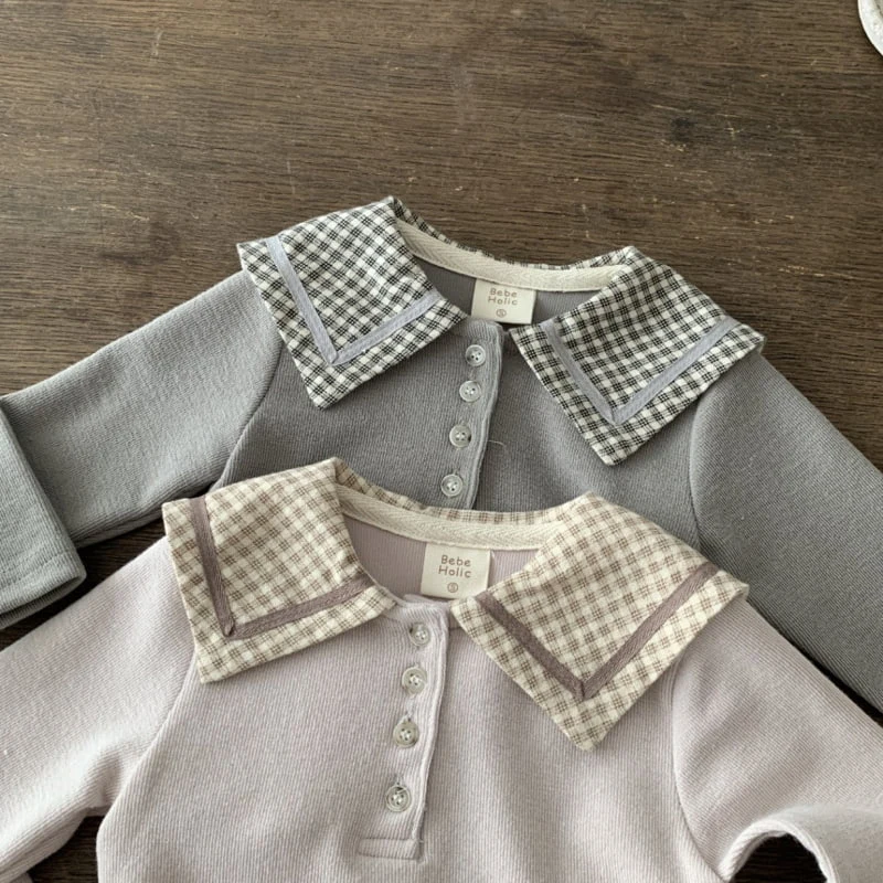 Bebe Holic - Korean Baby Fashion - #babygirlfashion - Check Collar Tee - 10