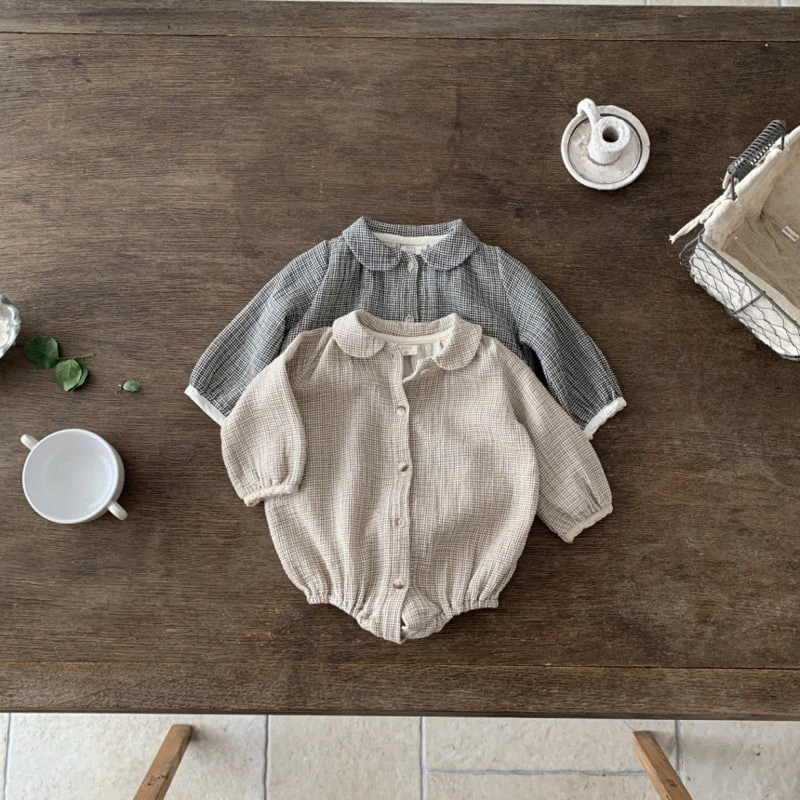 Bebe Holic - Korean Baby Fashion - #babylifestyle - Check Shirt Bodysuit - 10